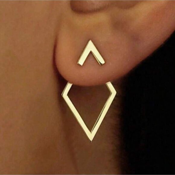 18K Gold Geometric Drop Earrings - Picture 2 of 5